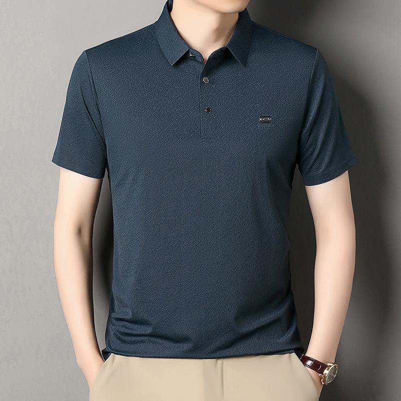 Medium Men'S Short-Sleeved T-Shirt Breathable Mulberry Silk Casual Loose Lapel Polo Shirt Top