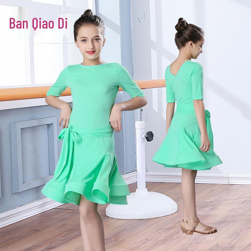 Girls' Short-Sleeve Latin Dance Skirt – Spring/Summer Competition and Practice Costume