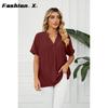 Ladies Fashion T-shirt V-neck Casual Pullover Blouse Women Loose Blouse Tops Women