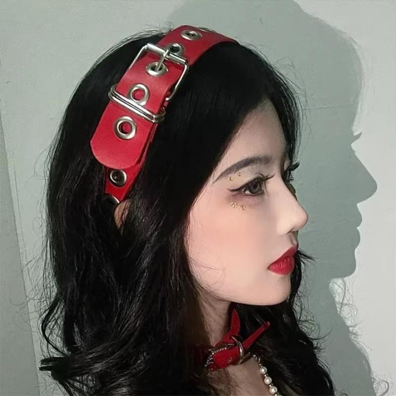 Gothic Punk Leather Buckle Hair Hoop Rivet Headband Harajuku Women Girl Dark Black Punk Hip Hop Rock Hairbands Hair Accessories