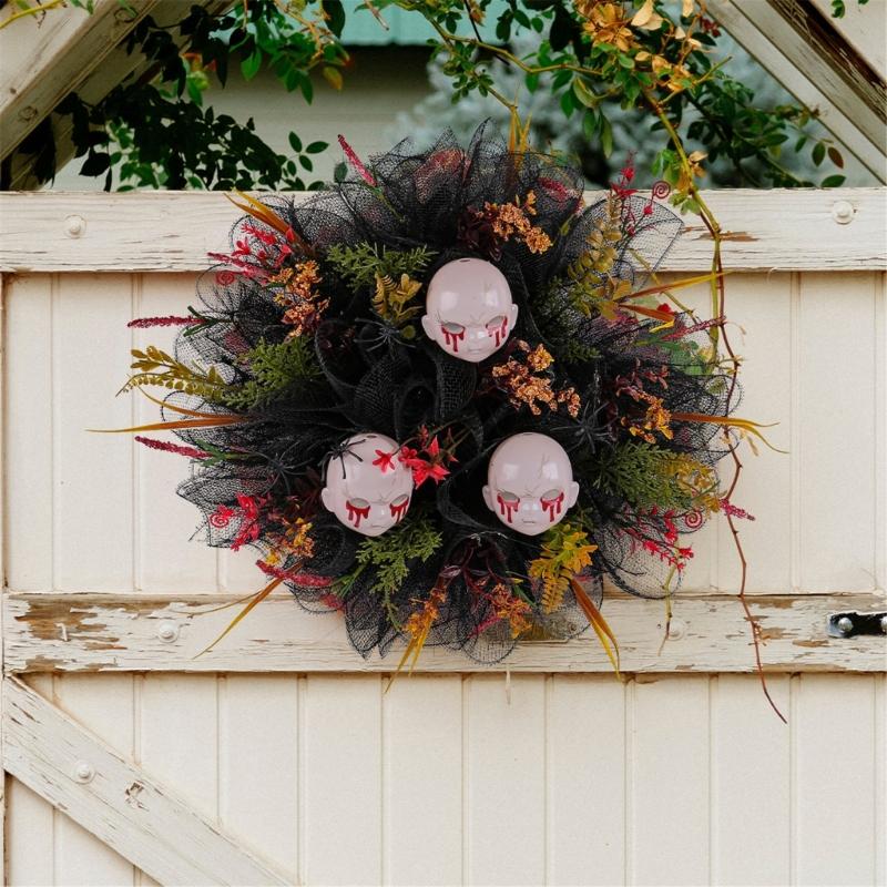 Halloween Skull Wreath Front Door Wreath Artificial Wreath for Front Door Farmhouses Wedding Halloween Decorations
