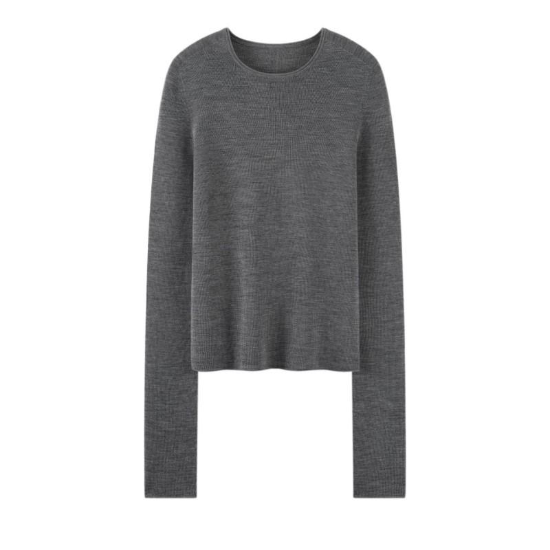 Women's Merino Wool One-Piece Knit Top with Rolled Hem - 2026 Spring/Autumn Collection