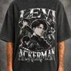 Levi Ackerman Bootleg AOT Grafické tričko s minerálním praním | Těžké oversized tričko | Vintage Streetwear