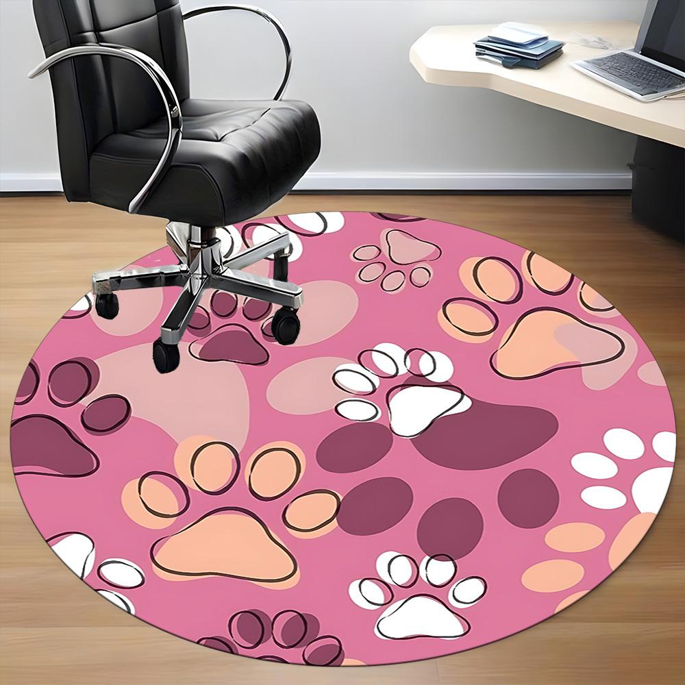 1pc Paw Prints Office Round Area Rug, Indoor Mat Suitable For Office, Under Office Chairs Bedroom Living Room Home Decor, Room Deco
