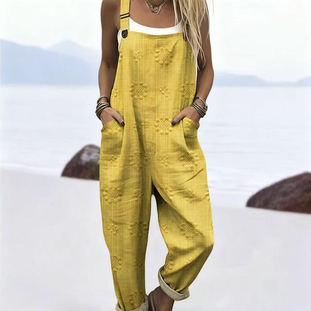 Women's Sleeveless Mid Rise 3D Digital Print Loose Casual Overalls Jumpsuit For Summer