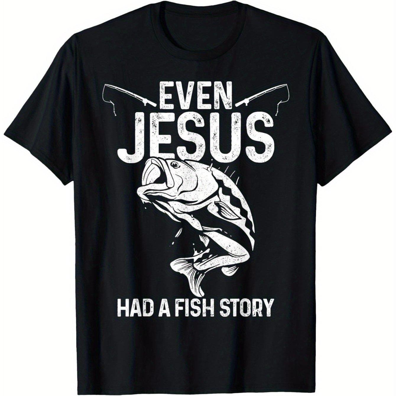 Herren Lustiges Fischerei-Grafik-T-Shirt  Selbst Jesus Hatte Eine Fischgeschichte Humorvolles Religiöses Design Schwarzes Lässiges Kurzarm-T-Shirt 3XL