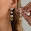 Full Rhinestone Skull Imitation Pearl Earrings For Women Gothic Punk Skeleton Dangle Earring Halloween Cosplay Party Jewelry