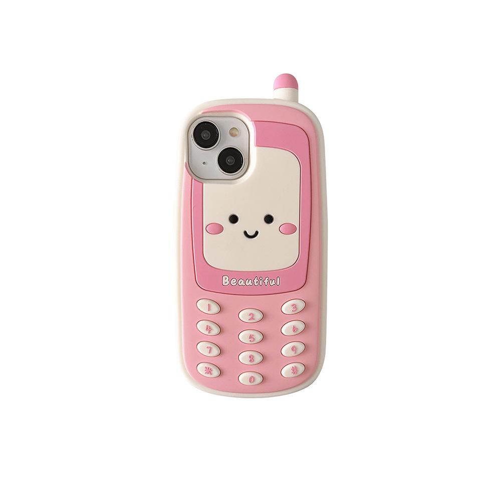 

Kawaii 3D Retro Mobile Phone Design Soft Silicone Phone Case For iphone 16 ProMax 15 14 13 12 Pro Max Shockproof Back Cover For iPhone 16 Pro Max розовый