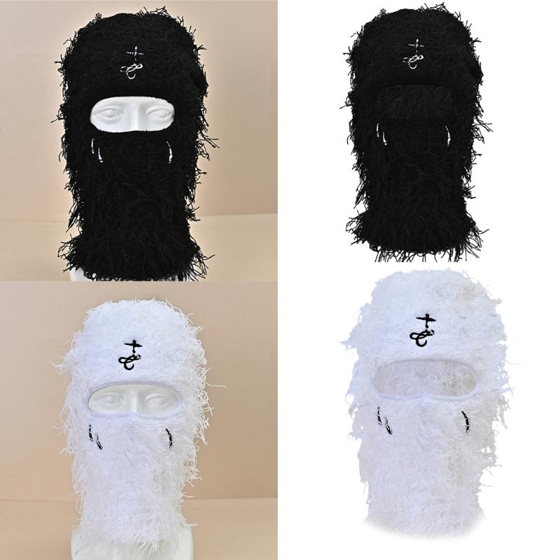 Balaclava für Erwachsene mit gesticktem Muster, elastisch, winddicht, Nackenschutzmütze mit freiem Augenloch, Winter-Radfahren, Skifahren