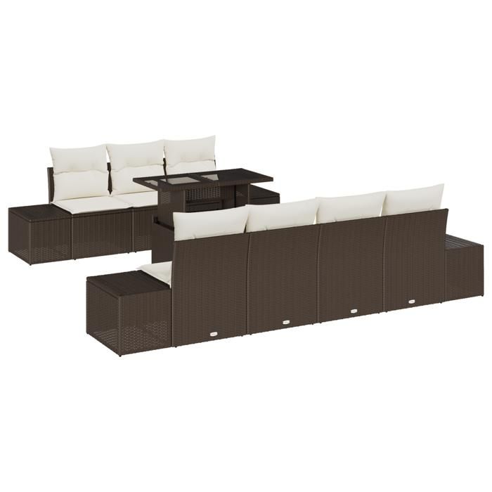 VidaXL Ensemble de Canapés de Jardin de 8 Pièces avec Coussins Marron en Poly Rattan 3349124