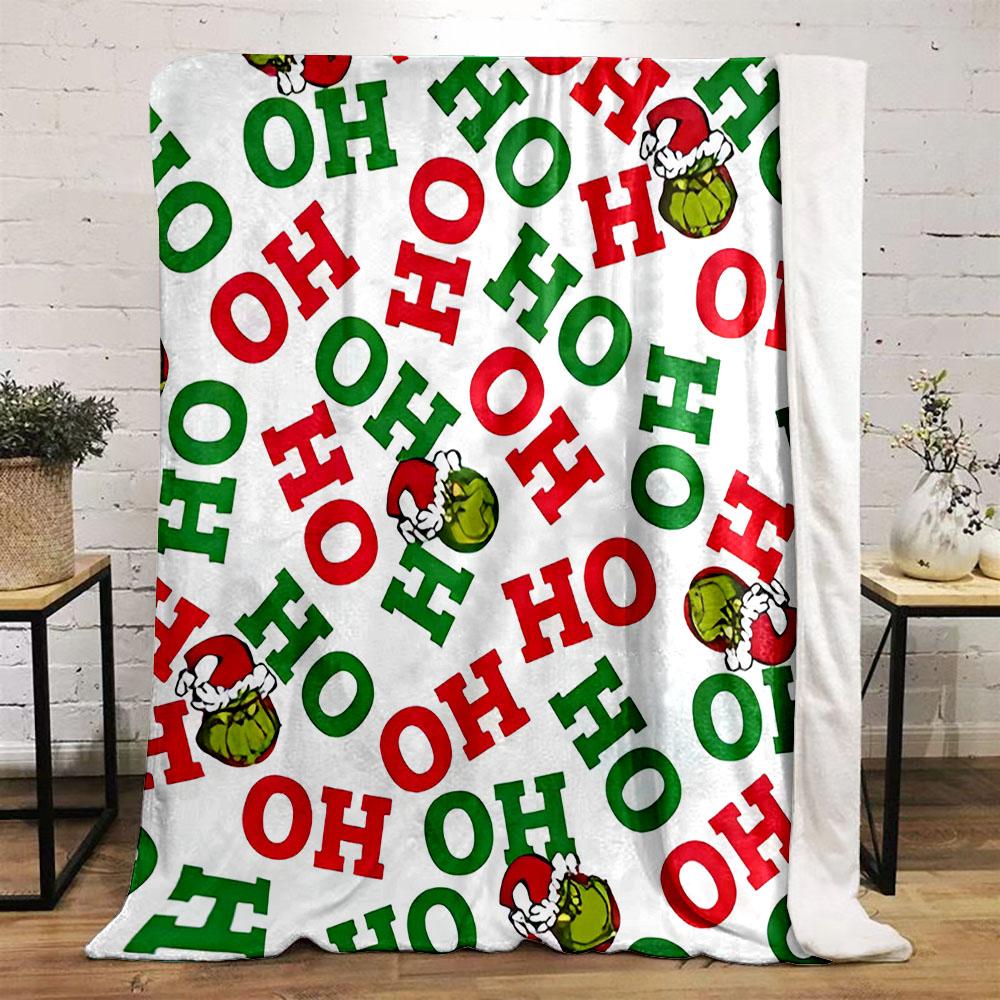"Christmas Grinch Ho Ho Pattern Blanket" Patterned flannel blanket perfect for the bedroom living room, sofa, or a little nap