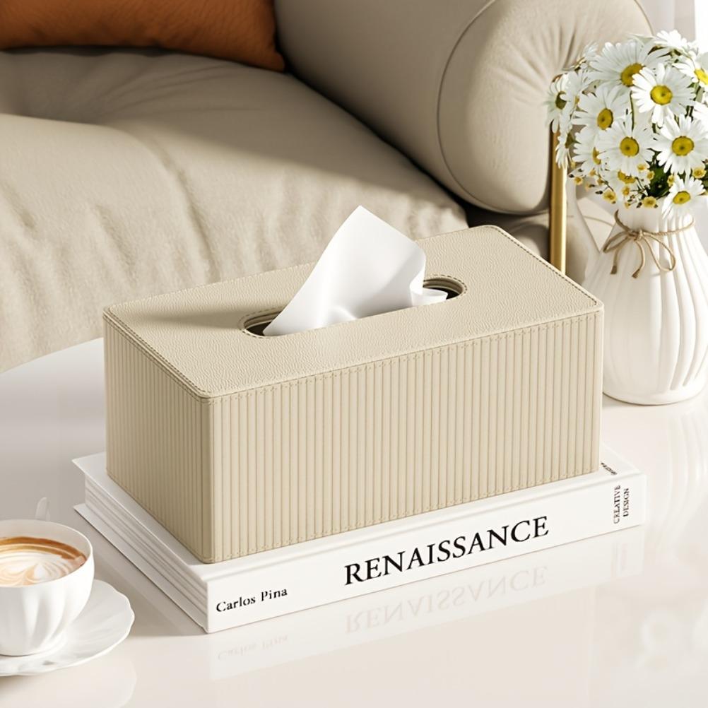 Nordic Style PU Leather Tissue Box High Quality Leather Napkin Holder Stripe Design Holiday Gifts for Families and Offices