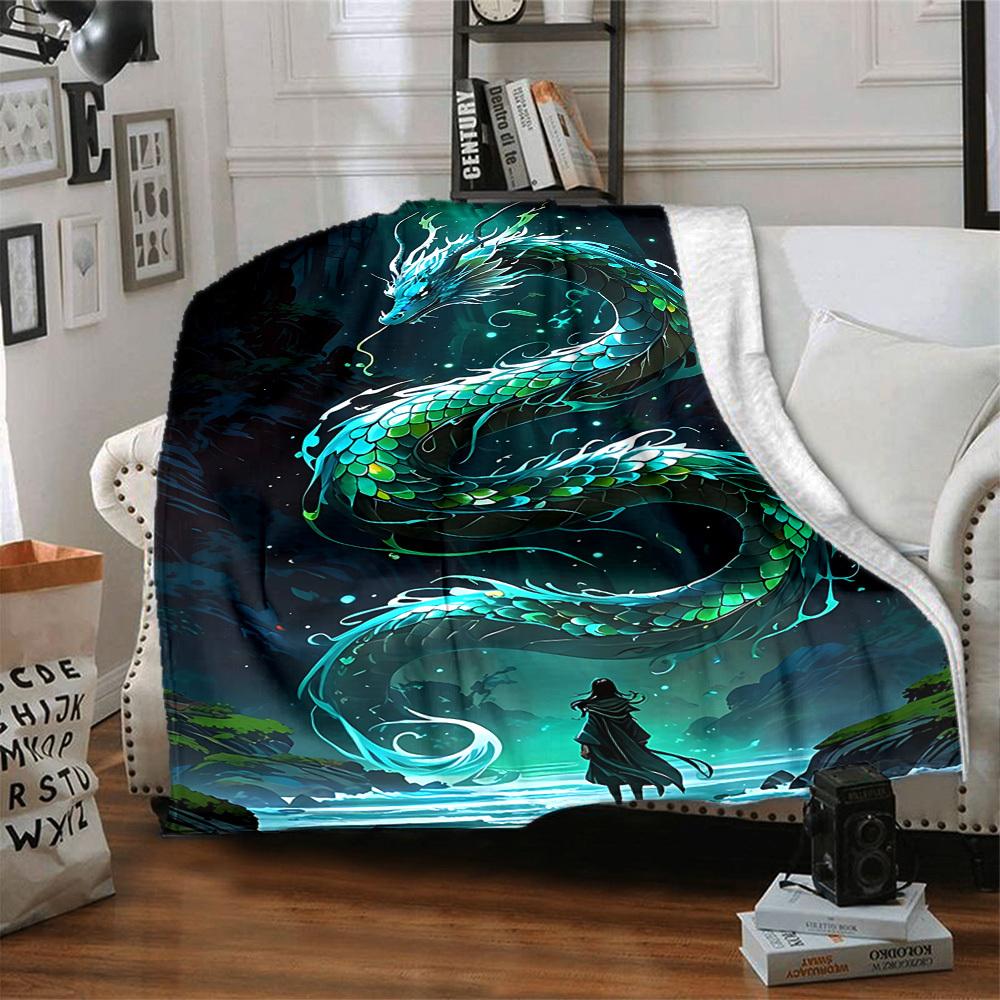 1 Stück leichte Flanelldecke mit Drachenmotiv, bequeme und warme Decke, für Büro, Camping, Sofa, Bett, Wohnzimmer087