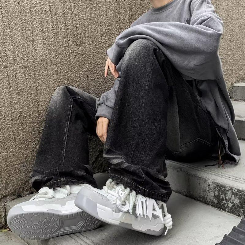 Джинсы JYL для пар Винтажная стирка Весна Осень Свободные Прямые Повседневные Многокарманные Деним XXL