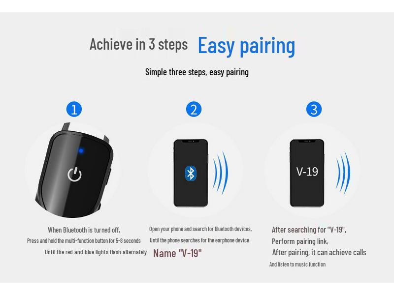 V19 Wireless Ear-Hook Bluetooth Earphones with Dual Battery and Extended Battery Life