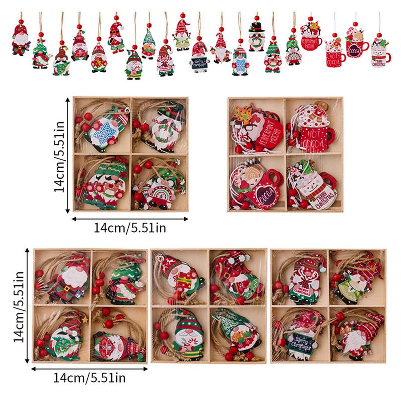 Wooden Christmas Ornaments Snowman Tree Decorations Christmas Gnome Hangable Ornaments Santa Pendant with Rope for Christmas