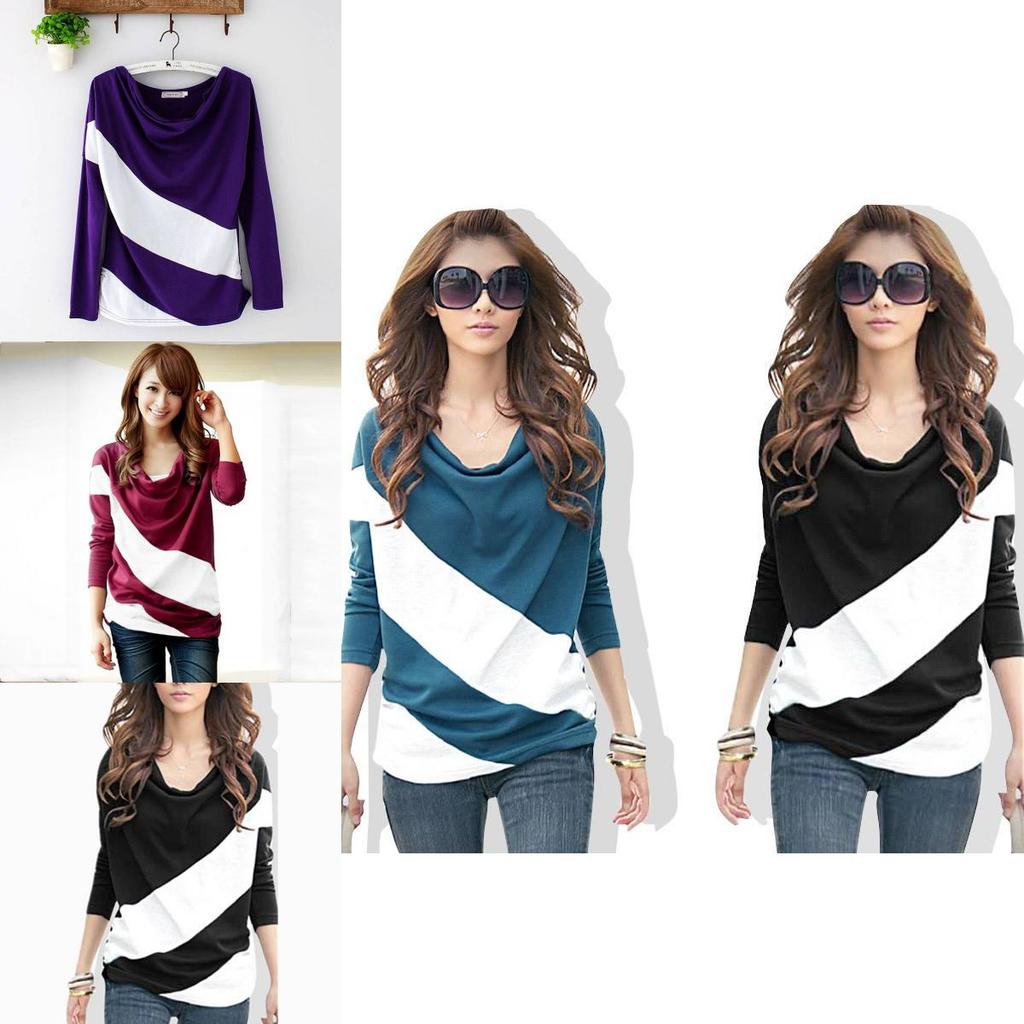 Women's Trendy Soft Batwing Long Sleeve Casual Blouse With Elegant Splicing Design
