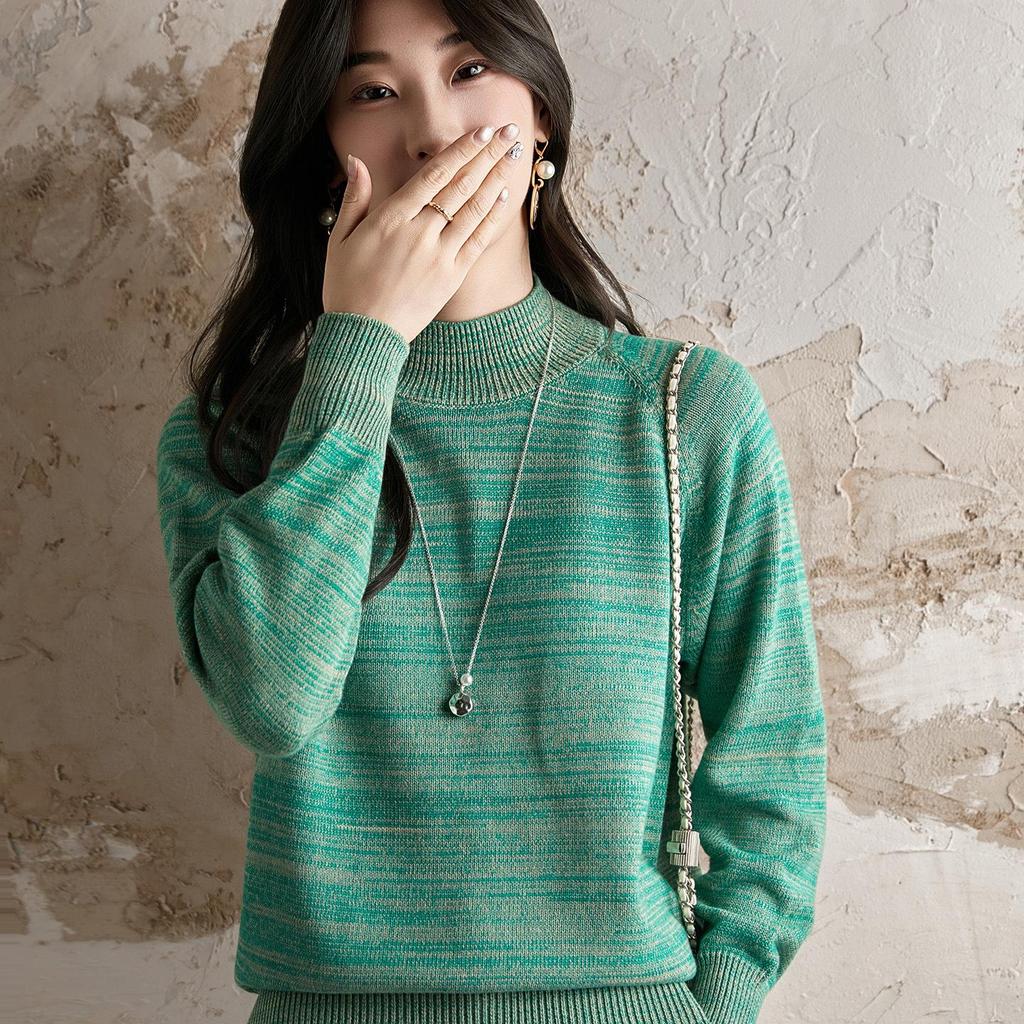 Pulover Gros de Bumbac pentru Femei Toamnă/Iarnă 2025: Cămașă Tricotată Caldă pentru Navetă, Guler Semi-Înalt, Croială Largă