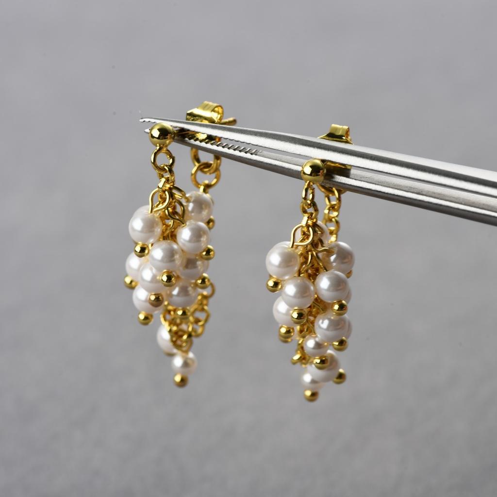 Premium Metal Copper Plated 18K Real Gold Color Matching Pearl Small Tassel Rear Hanging Stud Earrings Personalized Fashion Earrings