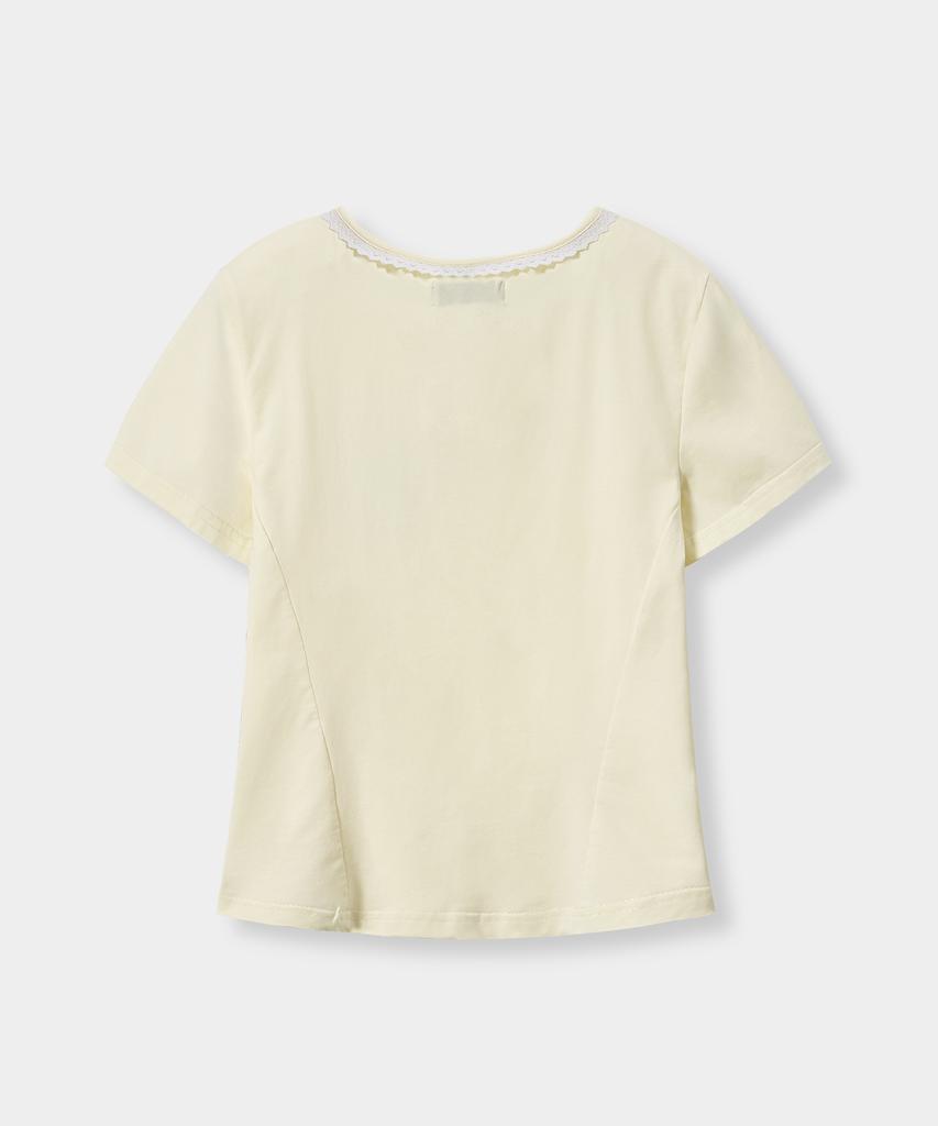 Yujen Lace Neck Semi-Crop Short Sleeve T-Shirt_Cream Butter