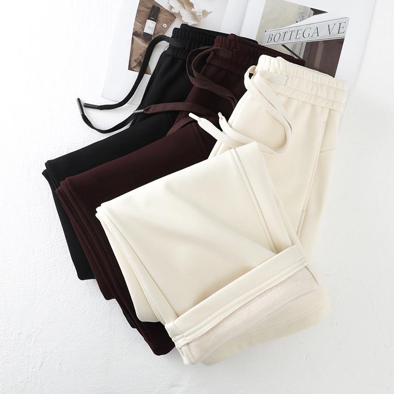 Ancola Women's 2024 Red Fleece-Lined Wide-Leg Sweatpants - Autumn/Winter Casual Straight-Leg Trousers.