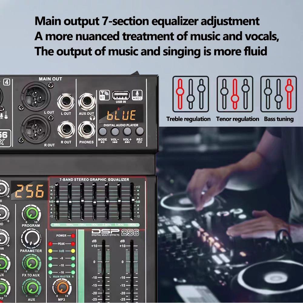 256DSP 4/6 Channel 16 Digital Reverberation Mixer Outdoor USB Sound Card Home KTV Bluetooth Audio System Professional Mixer