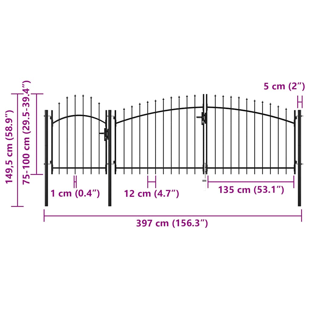 Vidaxl Garden Gate, Steel, 1.5 X 4 M, Black
