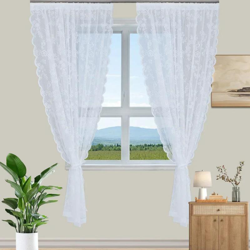 French Country Lace Gauze Curtain for Princess Kitchen Door or Children's Room, Phantom Bay Window, White