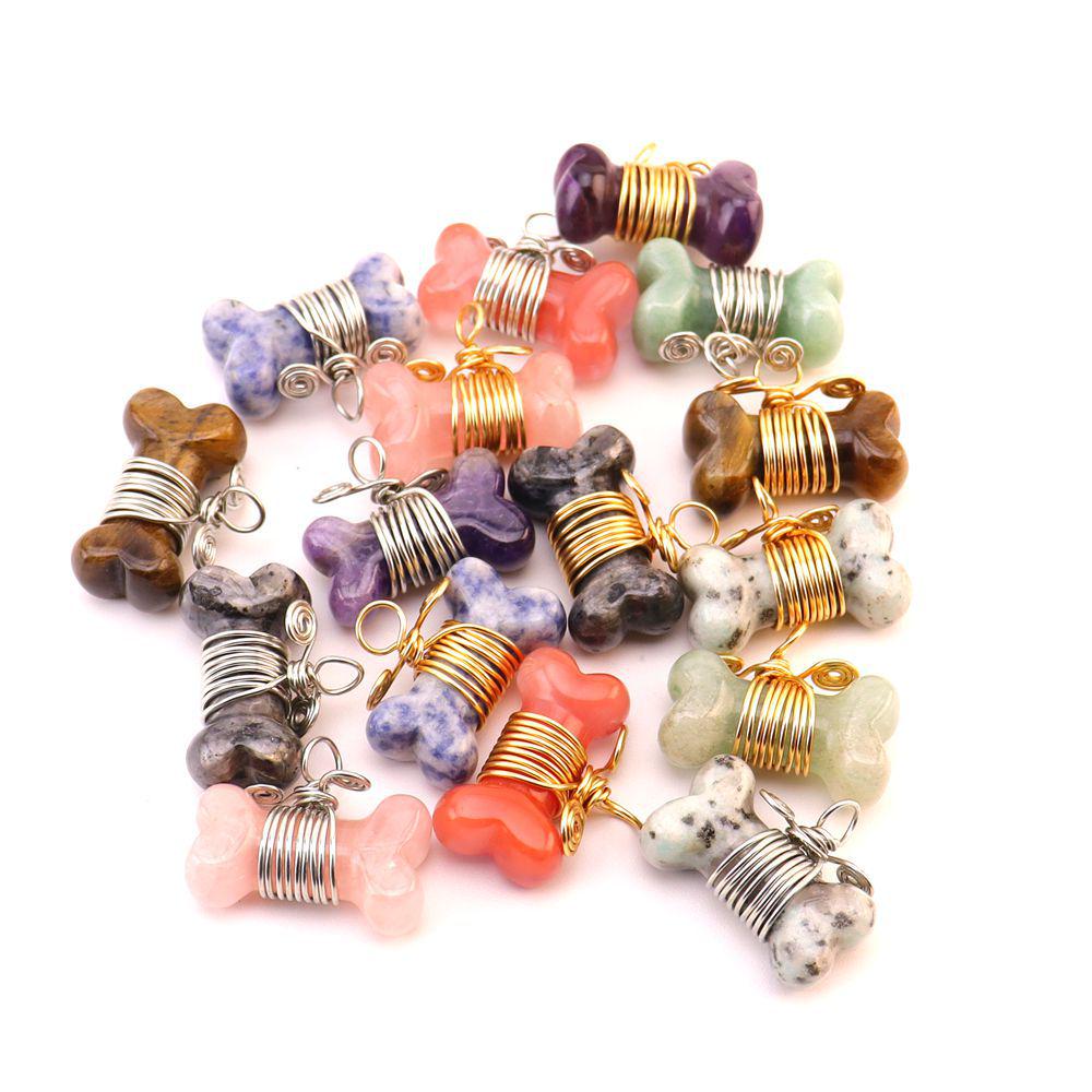 35mm Handmade Wrapped Wire Agate Amethyst Bone Necklace with Natural Crystal Stones (N729)