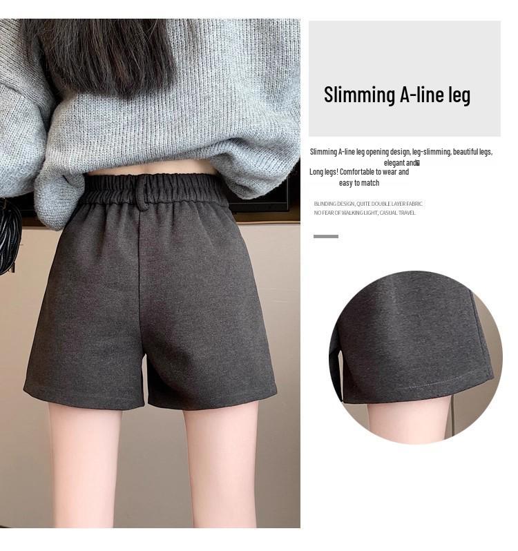Plus Size Women's Black Wool Wide-Leg High-Waisted A-Line Shorts for Fall/Winter