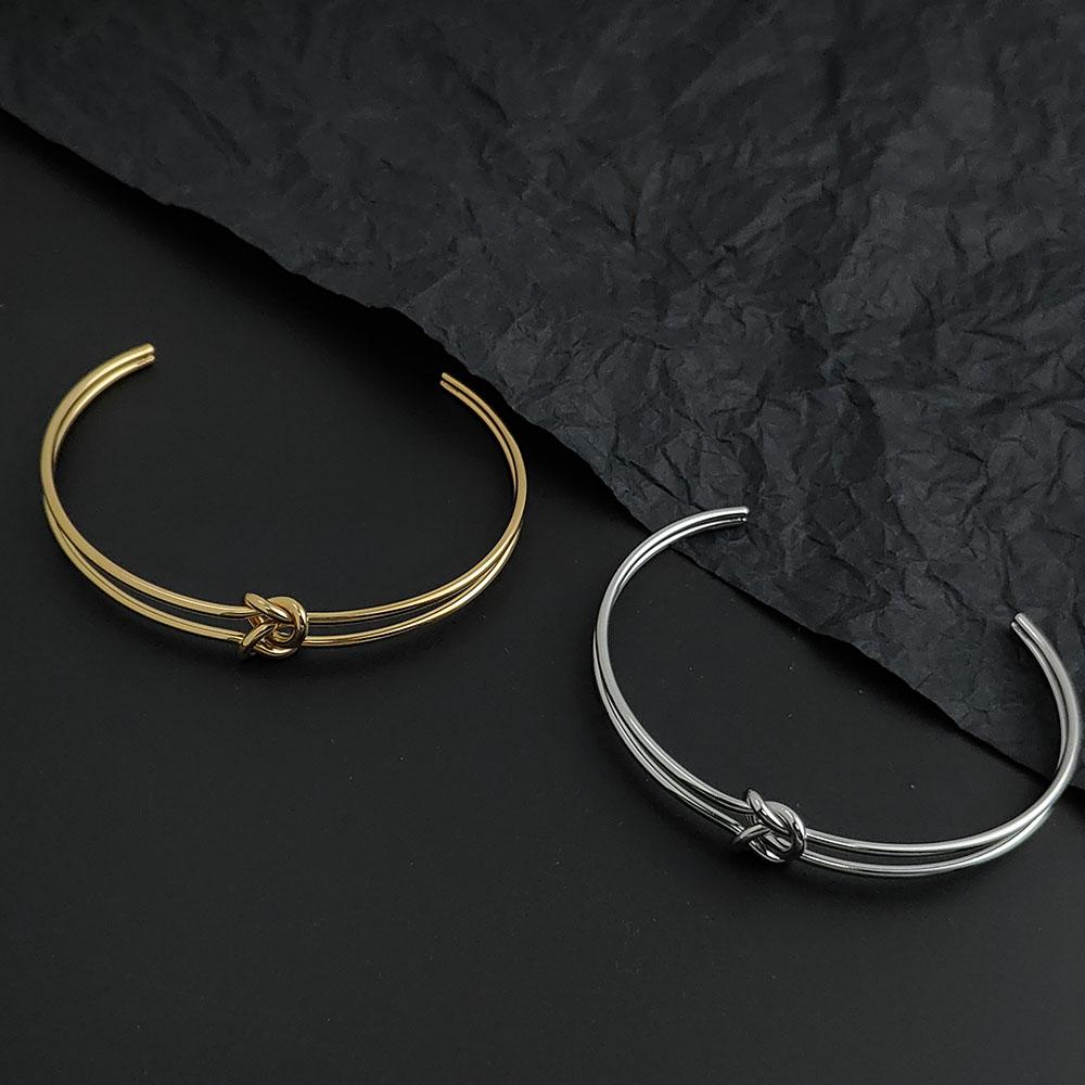 Simple Double Layer Steel Wire Bow Stainless Steel Gold Plated Bracelet, High Quality Waterproof Silver Jewelry, Gift for Women