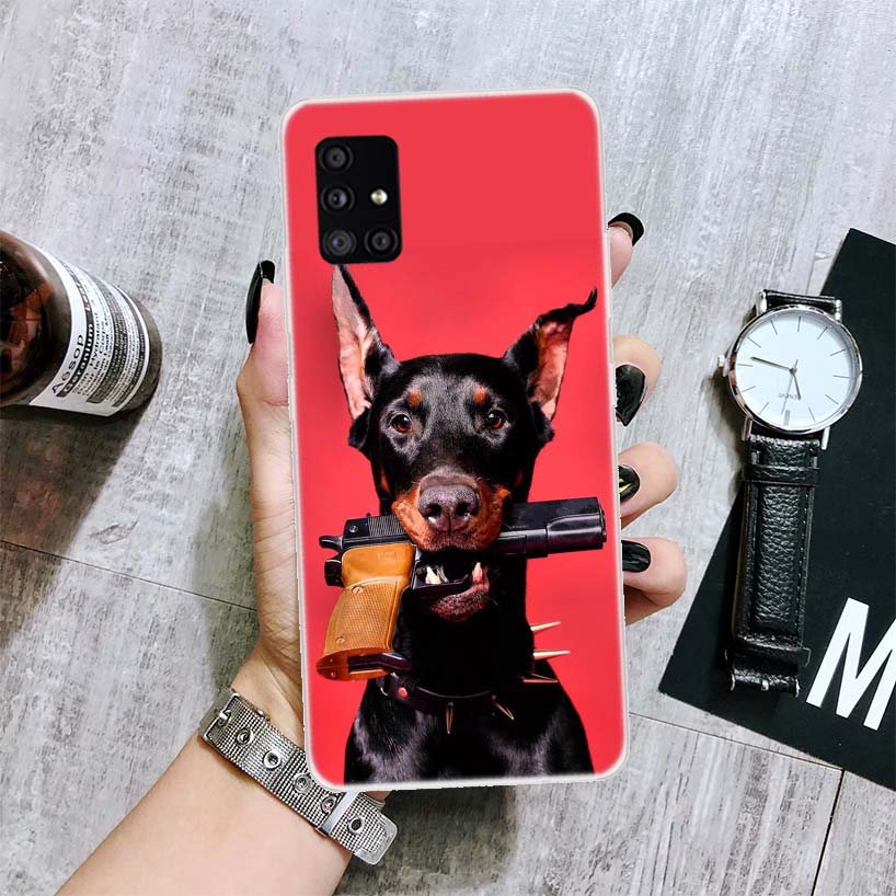 Black Dachshund Doberman Phone Case For Samsung Galaxy A52 A32 A22 A12 A02S A50S A30S A51 A31 AA71 Note 20 Ultra 10 S10 Plus Gal