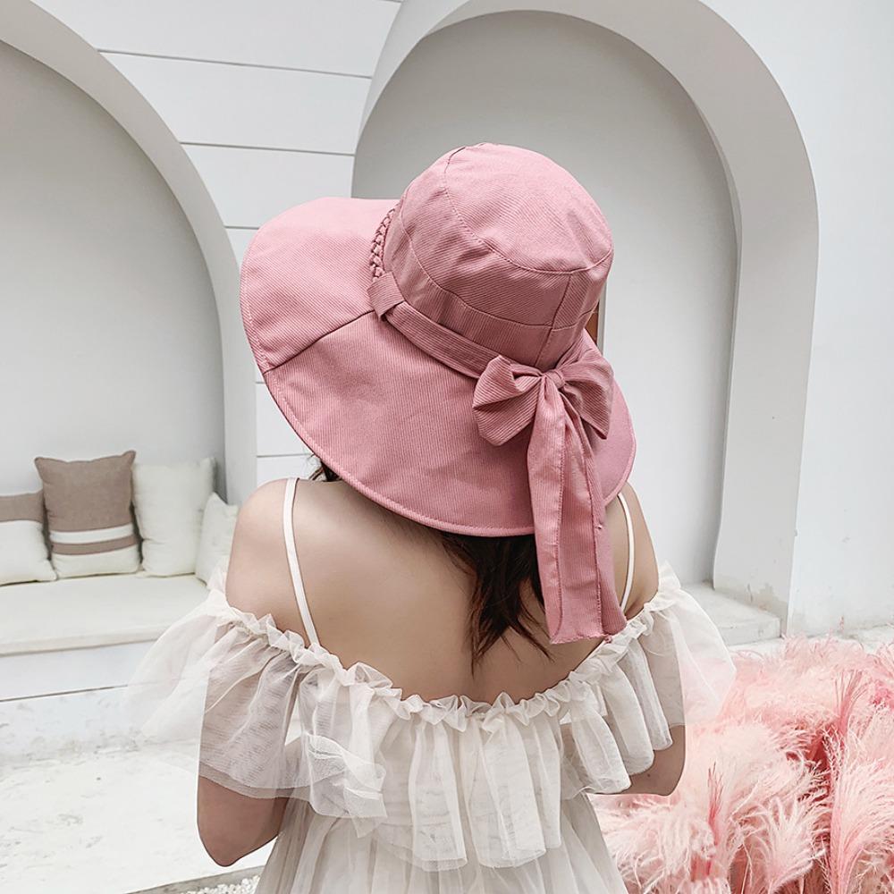 With Bowknot Women's Sun Hat Wide Brimmed Sunscreen Visor Cap Portable Fishman Hat  Vacation