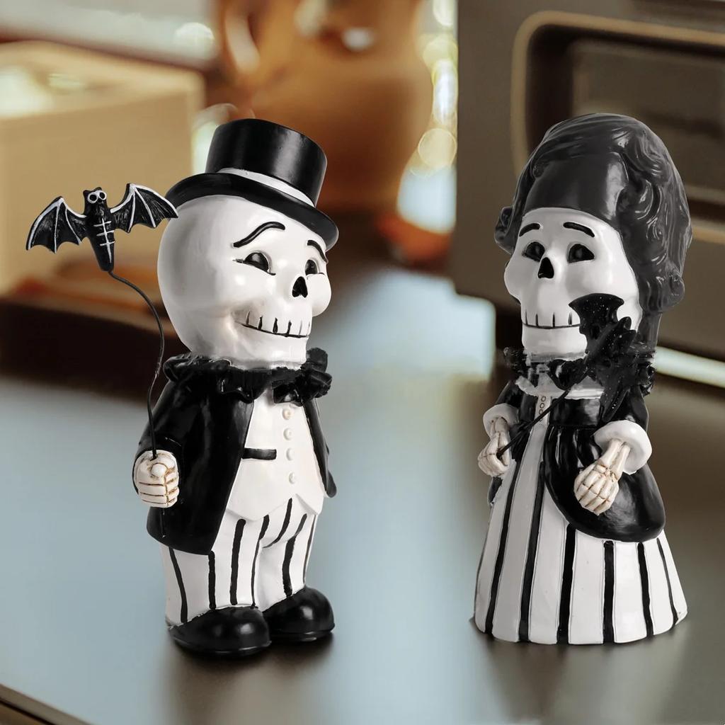 Resin Handicrafts Cartoon Skeleton Character Sculpture Suit Gentleman Bat Halloween Statue Decorative Figurines Home Decoration
