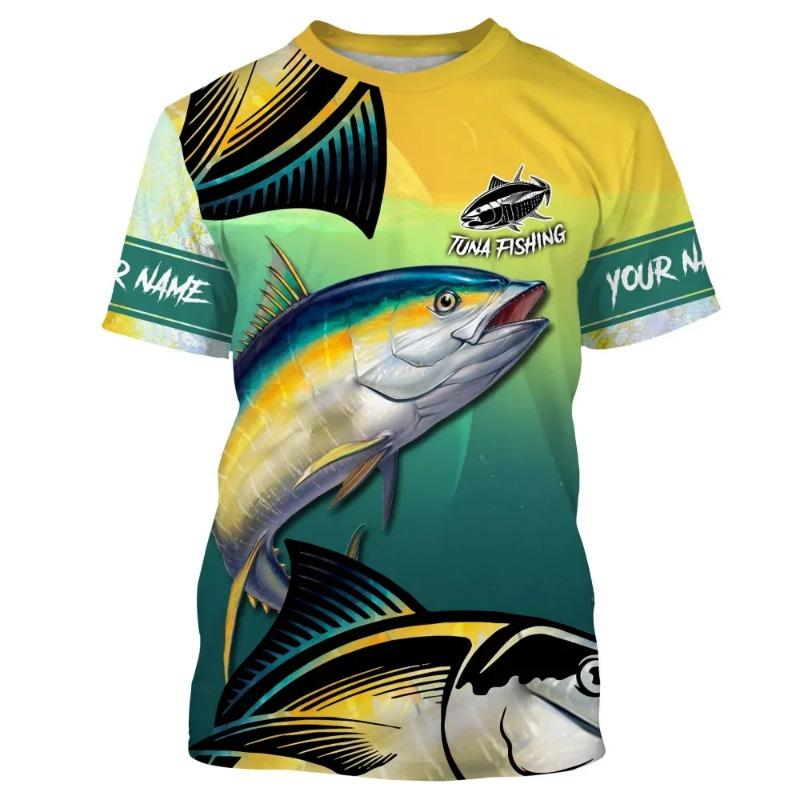 Fischmann Sommer 3D-gedrucktes Herren-T-Shirt Wildfischen Mode Kurzarm Übergröße Locker Schnelltrocknendes Top