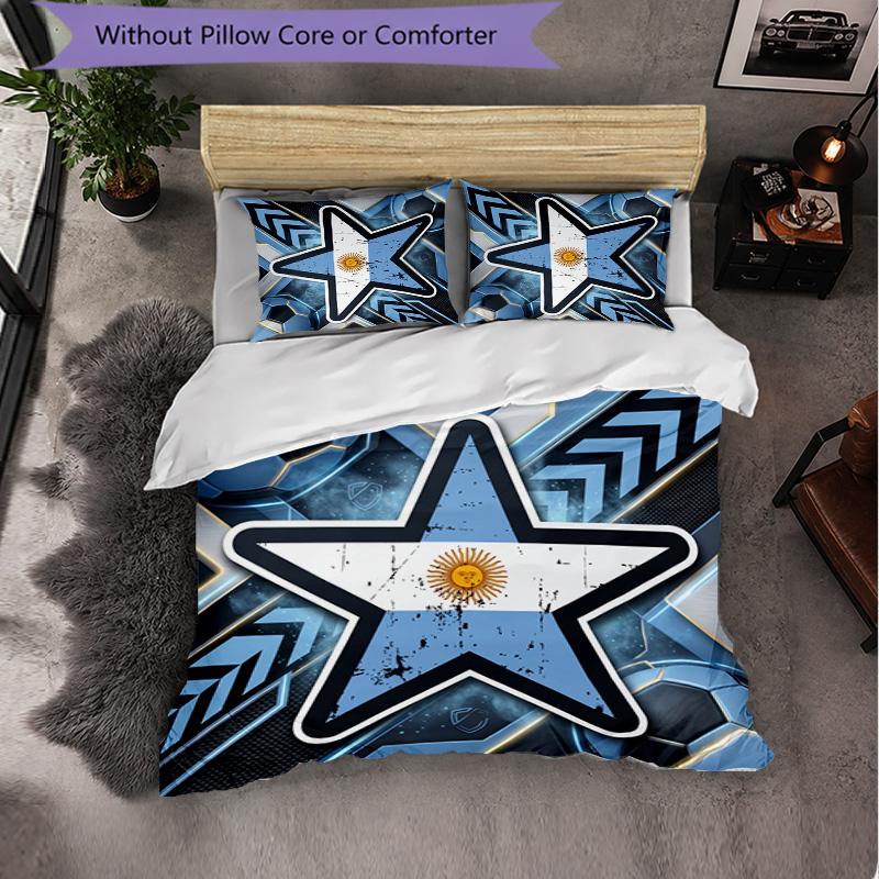 Argentina Football Pattern 3 Pieces Bedding Set Soft Microfiber Duvet Cover with Pillow Cases for Bedroom