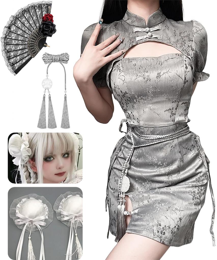 JIURUN Chinese Bun Maid Halloween Gothic Lolita Lolita Cute Chinese Chinese Style Size Dress, Cosplay, Cover, Outfit, Cosplay, One-Piece Outfit,