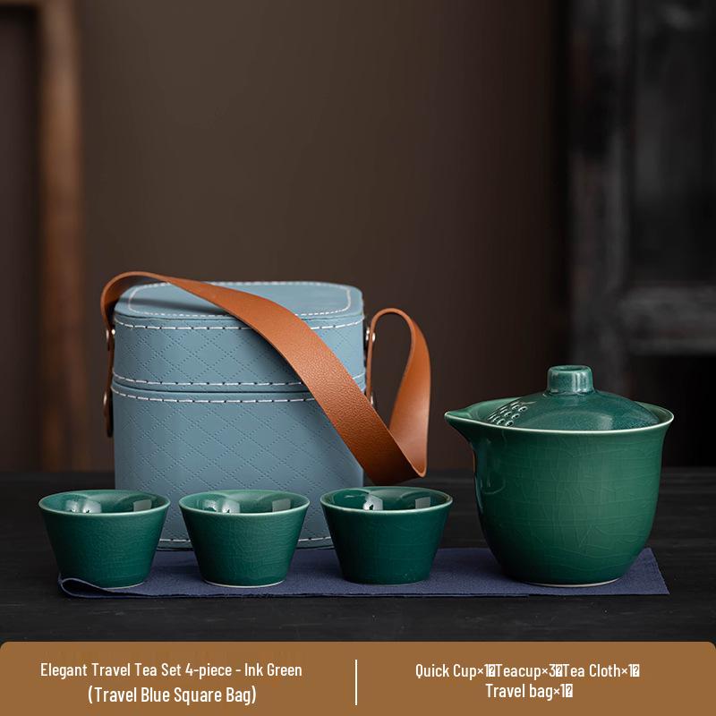 Portable Ru Kiln Tea Set: Light Luxury Travel & Car-Mounted Drinkware for Camping & Business Trips