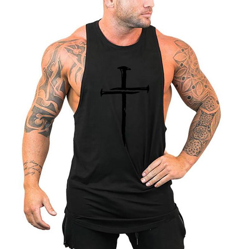 

Muscleguys Personalized Cross Printed Bodybuilding Tank Tops Men Gym Clothing Cotton Workout Fitness Sleeveless Shirt Running Stringer Vest M чёрный