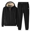 Tuta sportiva casual in pile di agnello autunno/inverno da uomo, taglia grande, con cappuccio termico spesso, in pile, set da due pezzi