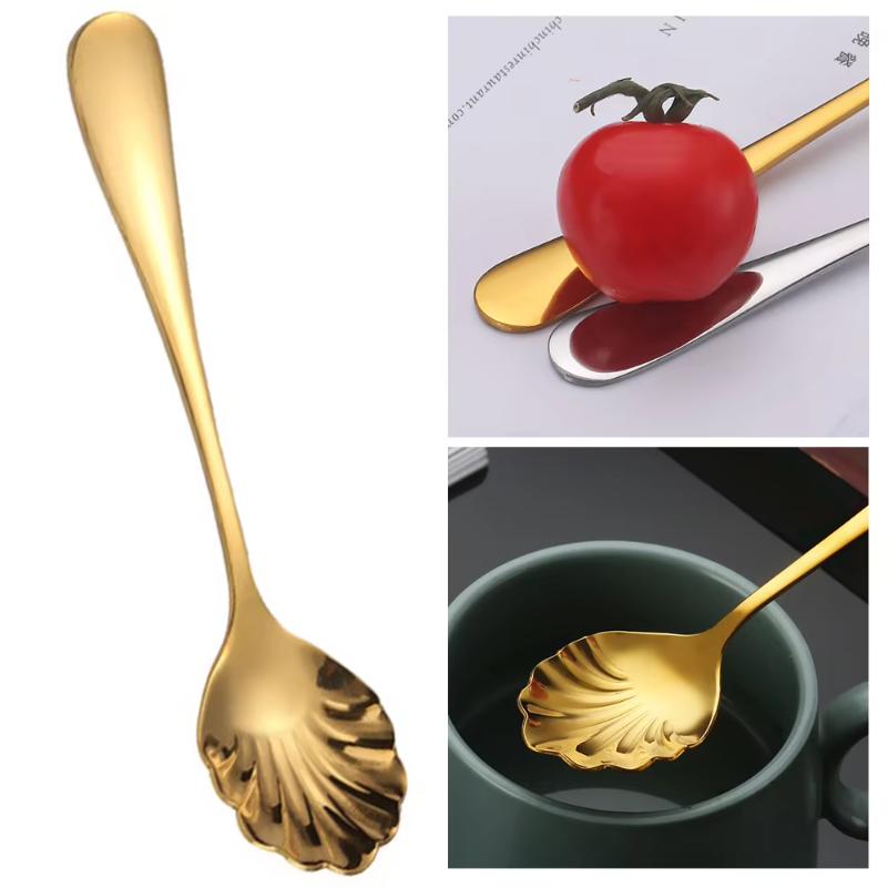 Dessert Stirring Spoon Stainless Steel Seashell Coffee Spoon Unique Design Espressos Teaspoon Set Elegant Afternoon Tea Present
