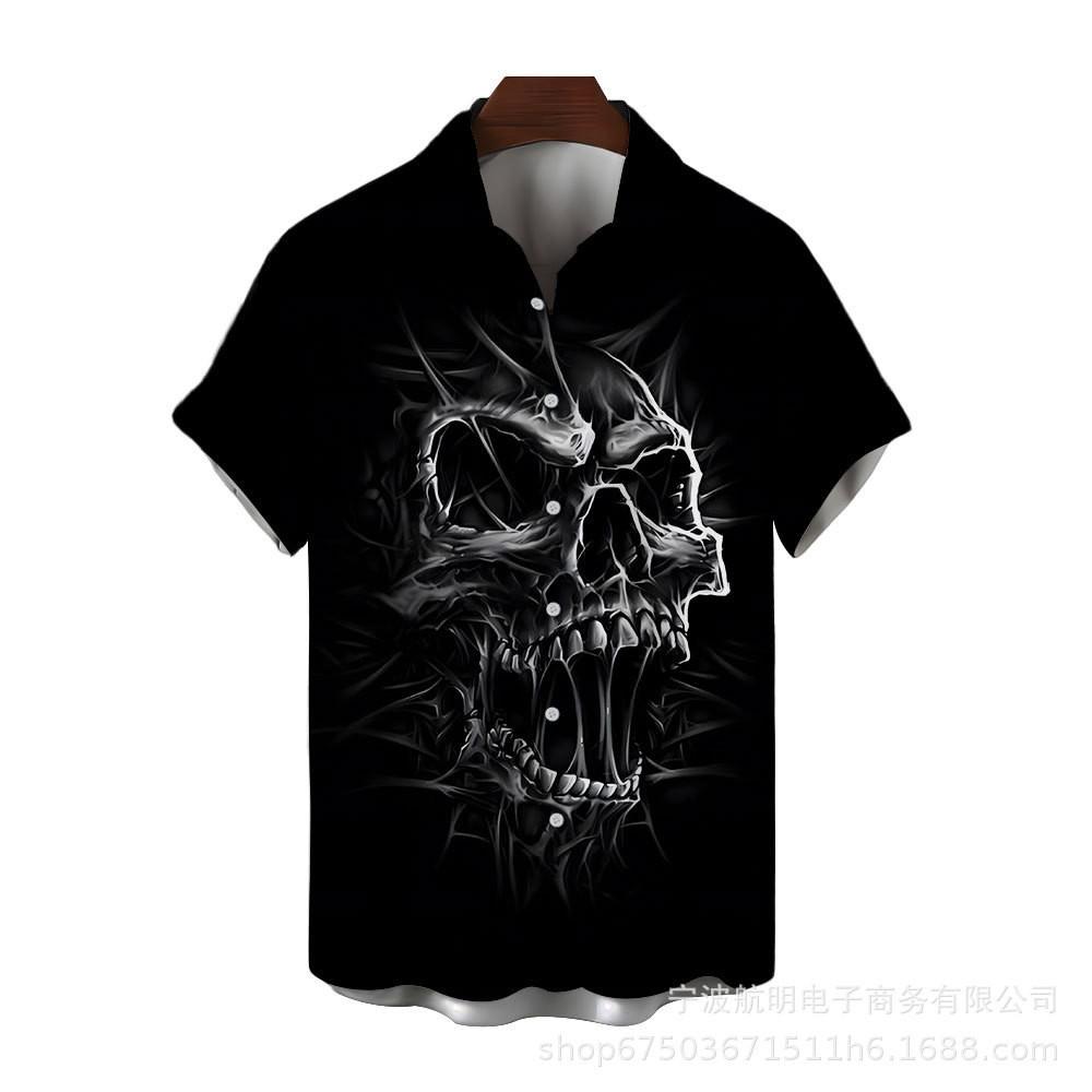 Men Gothic Skull Themed Short Sleeve Casual Shirts