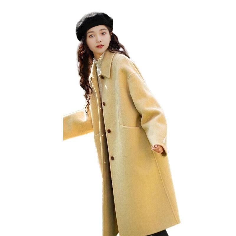 Women's Mid-Length Wool Coat with Doll Collar - 2025 Autumn/Winter Korean Style