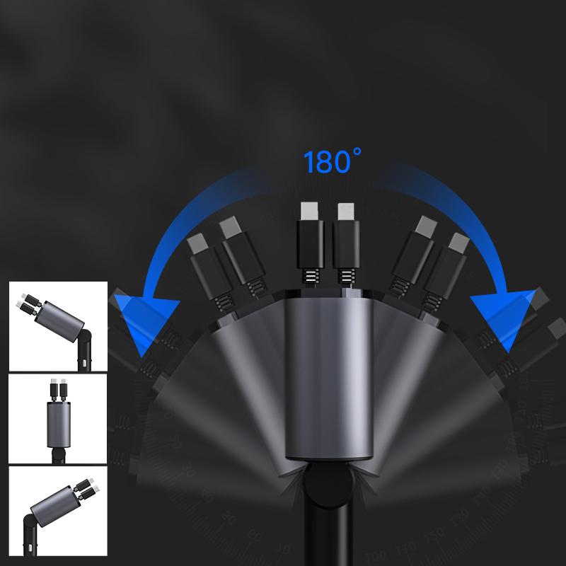 X16 100W Super Fast Charging Retractable Car Charger 180-Degree Rotating Type-C/iP Cable Car Charger