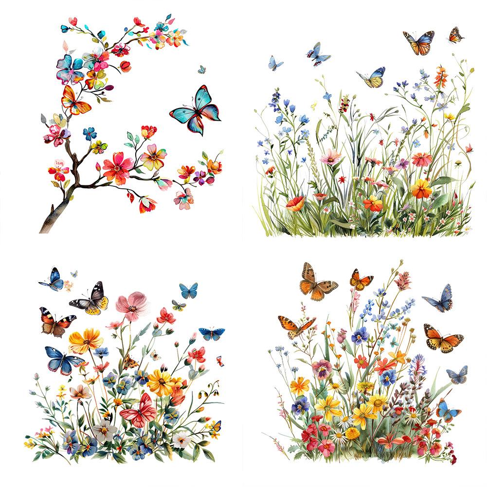 Flower Wall Stickers, Self-adhesive Butterfly Toilet Sticker Peel And Stick, Floral Leaf Decor Art DIY Wall Decals Wallpaper Supplies For Refrigerator