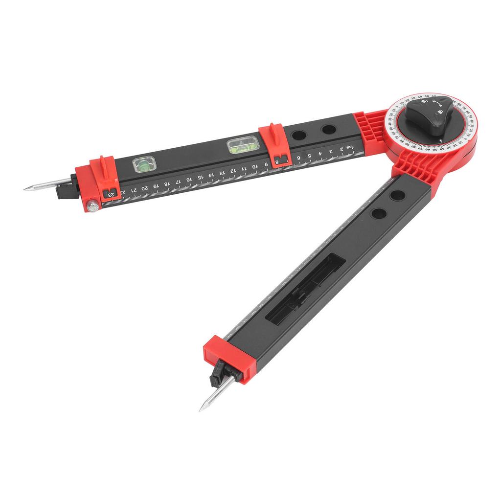 Miter Saw Protractor Metal Angle Measurement Finder Gauge Cutting Guide Tool with Bubble Level Black Red