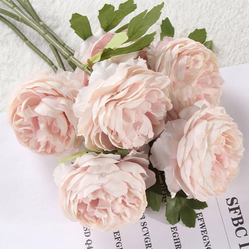 5 Pcs Artificial Flower Peony Fake Flower Silk Tea Rose for Home Wedding Party Decoration