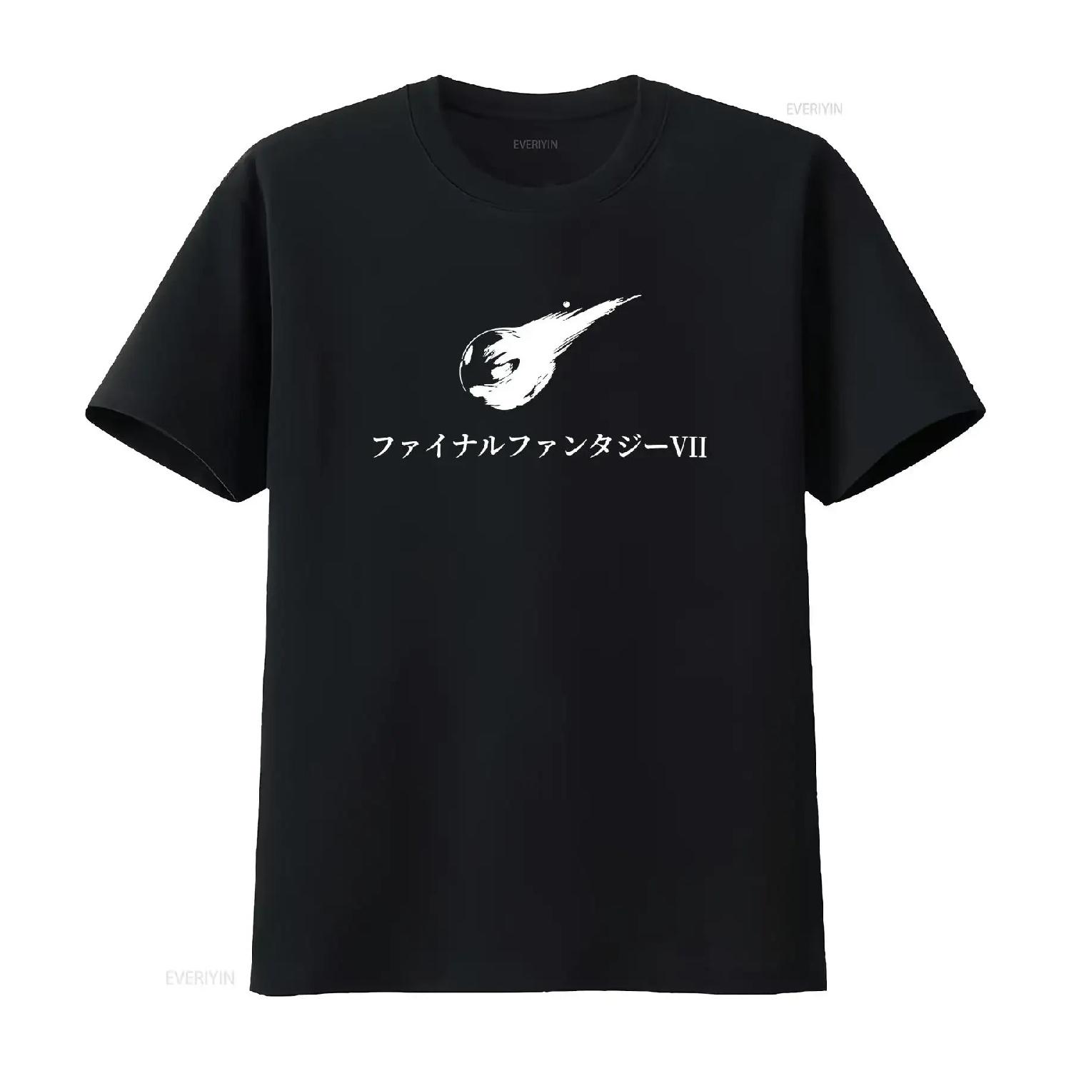 

FF7 JP Title T shirt Multiple Colors vintage Washed streetwear Soft Stylish Comfortable Versatile Stretched Unisex Breathable S чёрный