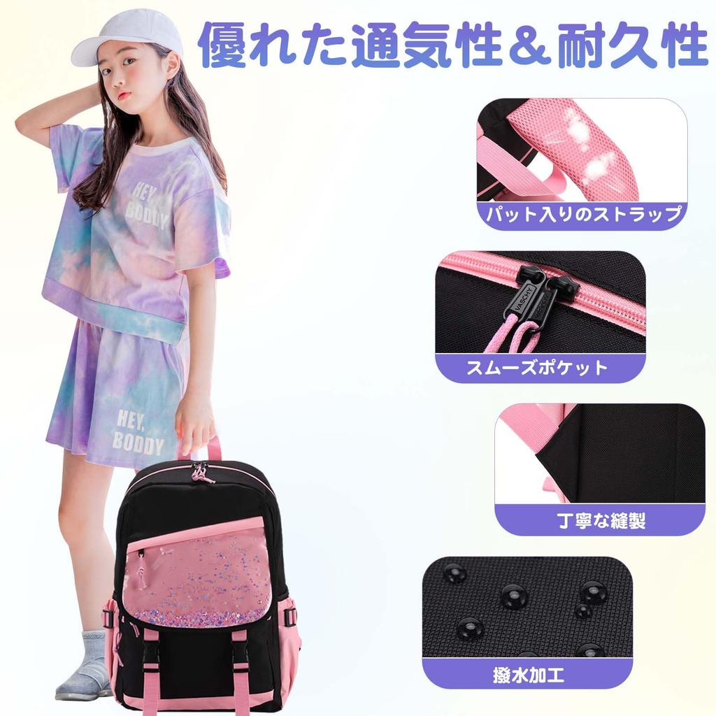 VASCHY Backpack for 21L Large Capacity Backpack for Middle and High School A4 Size with Stylish Transparent Black and Pink Kids, Girls, School,