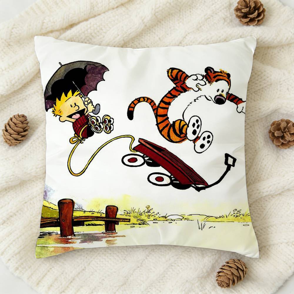 CCalvin and Hobbes Doublesided Printed Square Decorative Cushion Cover for Sofa Living Room Home Decor